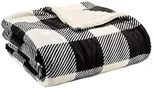 Joyland Sherpa Lined Throw Blanket (Buffalo Plaid Black)