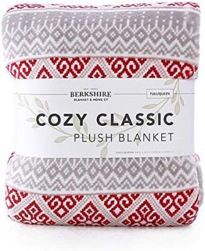 Berkshire Blanket Serasoft King Plush Blanket in Red Fair Isle