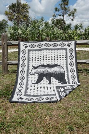 Ramatex Bear Crossing Jacquard Blanket, Black and Whitewith Forest Bear Design